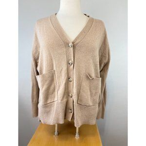 Women's Cabi Small Button Up Cardigan Sweater Tan 100% Cotton Solid Basic L/S 23